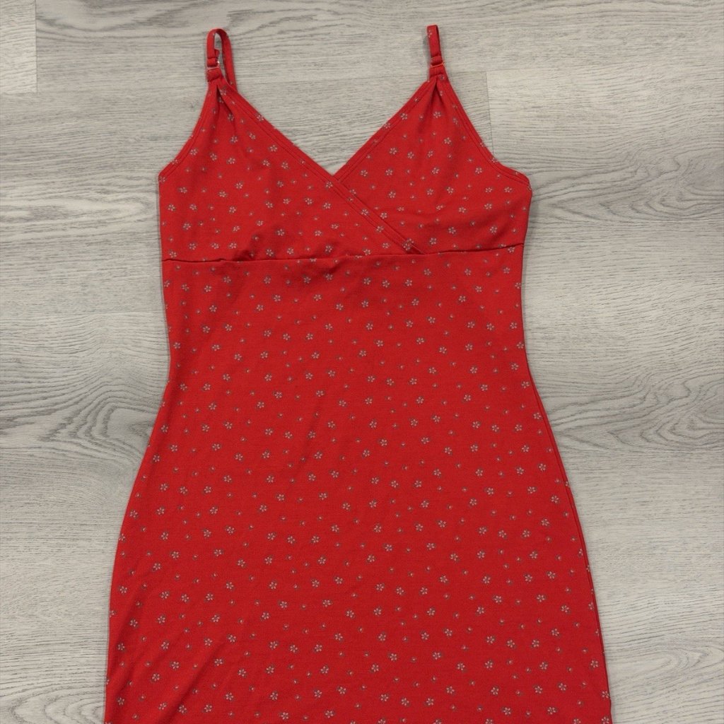 Vintage Forever 21 Valentines Floral Print Slip Dress Red Gray Women’s Size M